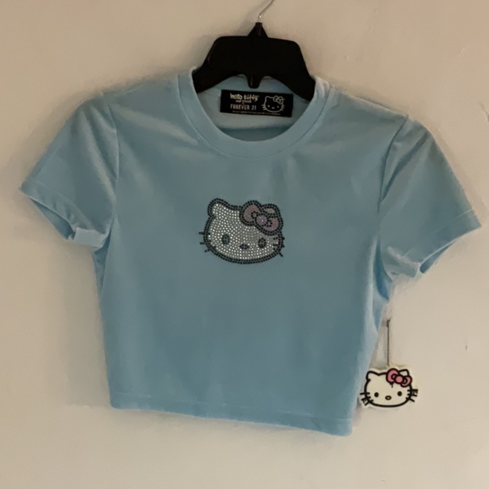 Forever 21 Hello Kitty Velour Top, Size S, Light Blue, NWT